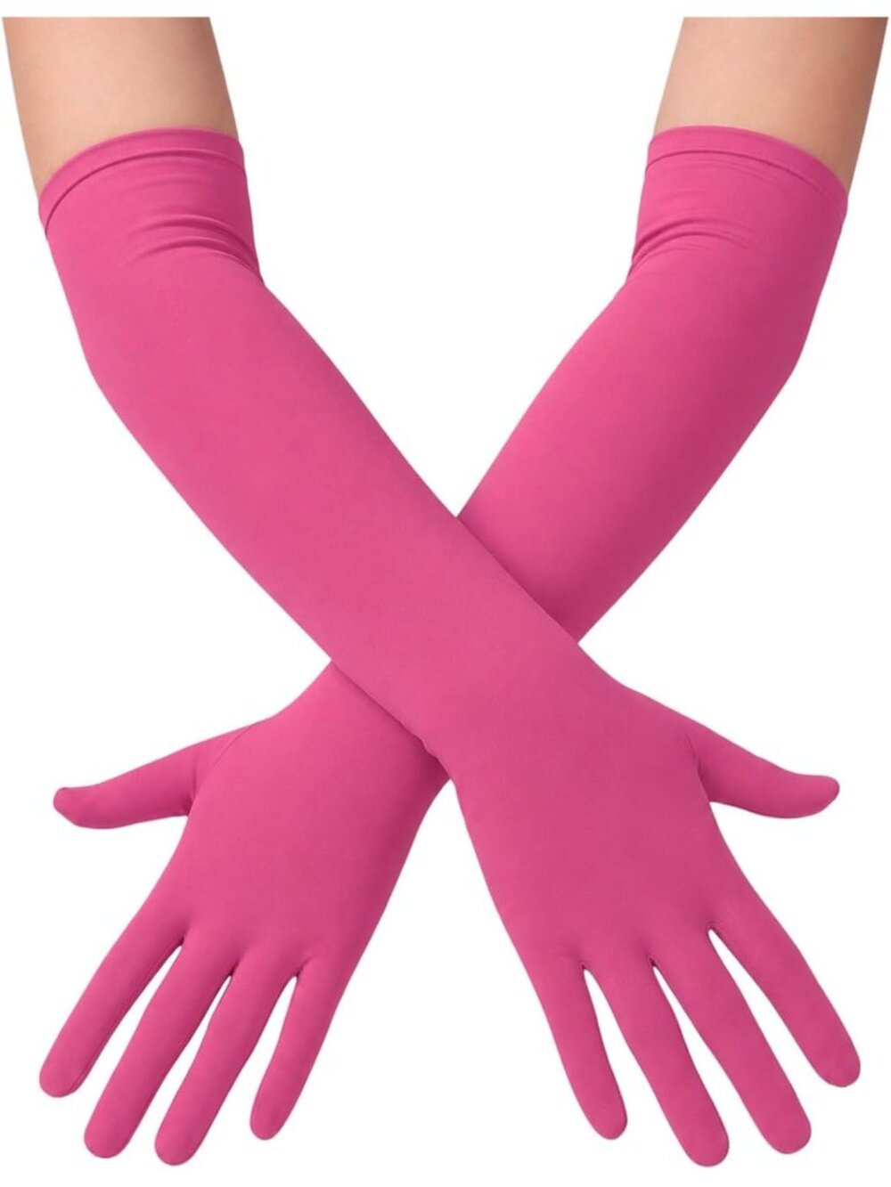 Women's Hot Pink 18" Long Halloween Cosplay Costume Party Spandex Opera Gloves
